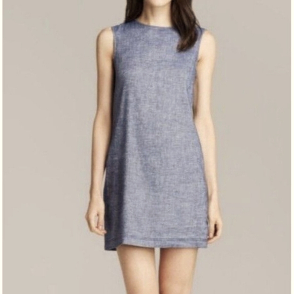 Theory dress sz 0 Adraya Linen Shift Mini Grey Gray preppy classic minimalist - Picture 4 of 5